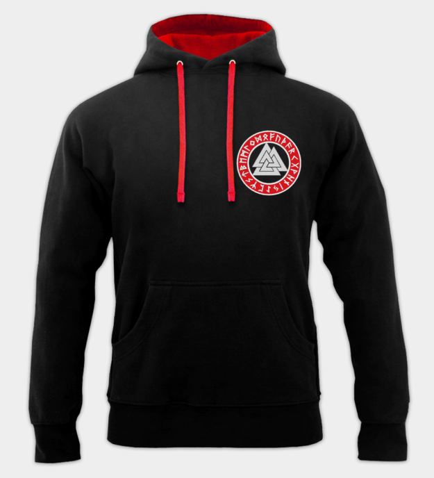 Felpa con Cappuccio ricamata Valknut Cerchio Runico